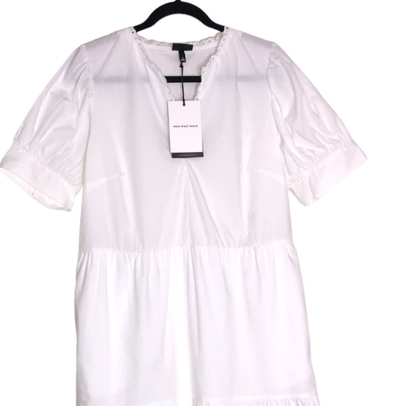Who What Wear DemiTiered White Puff Short Sleeve Dress w/Pockets Size Large - Picture 8 of 12